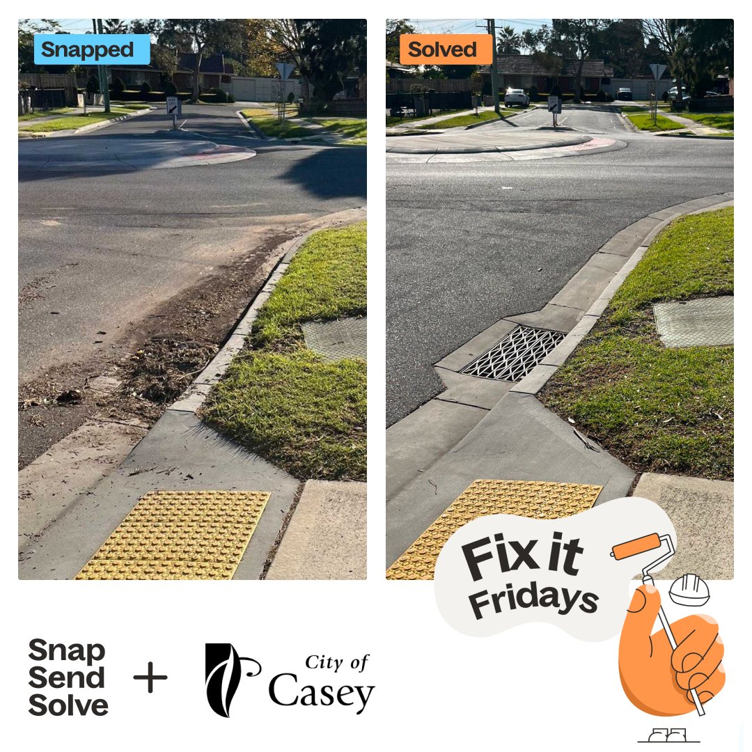 SnapSendSolve's tweet image. Fix-it Friday in the @CityofCasey, where blocked drains are no match for a good Snap. 💧

This stormwater drain was clogged with dirt and debris, but a quick Snap helped flag it before things got messy. 

#FixItFriday #CityOfCasey #SnapSendSolve