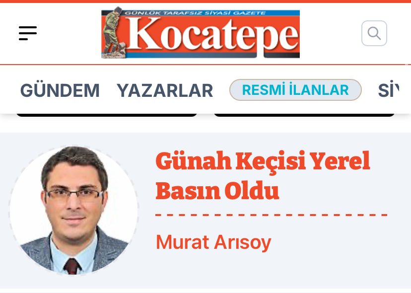 Günah Keçisi Yerel Basın Oldu - Murat Arısoy - Murat Arısoy yazarına ait Günah Keçisi Yerel Basın Oldu başlıklı köşe yazısını okuyun. kocatepegazetesi.com/yazi/murat-ari… <a href="/mrtarsy/">Murat Arısoy</a>