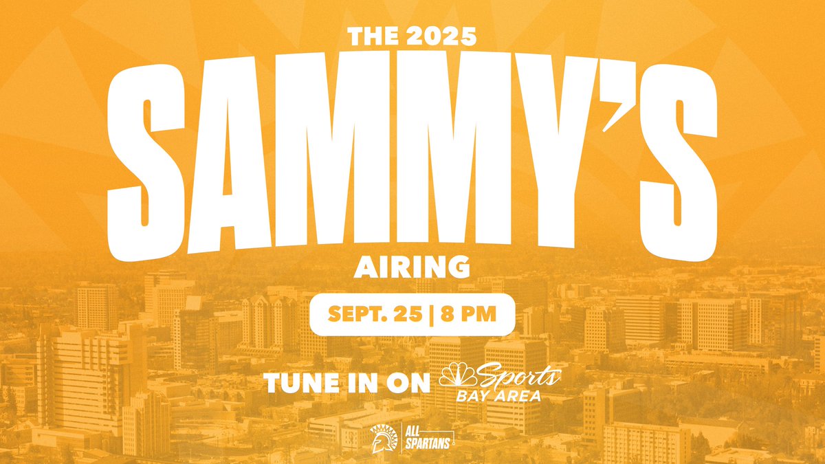 San Jose State Spartans (@sjsuathletics) on Twitter photo 𝒕𝒖𝒏𝒆 𝒊𝒏, 𝑻𝑶𝑵𝑰𝑮𝑯𝑻 📺
Catch the final airing of The 2025 Sammy's TONIGHT at 8 PM on NBC Sports Bay Area  
#AllSpartans 𝒕𝒖𝒏𝒆 𝒊𝒏, 𝑻𝑶𝑵𝑰𝑮𝑯𝑻 📺
Catch the final airing of The 2025 Sammy's TONIGHT at 8 PM on NBC Sports Bay Area  
#AllSpartans