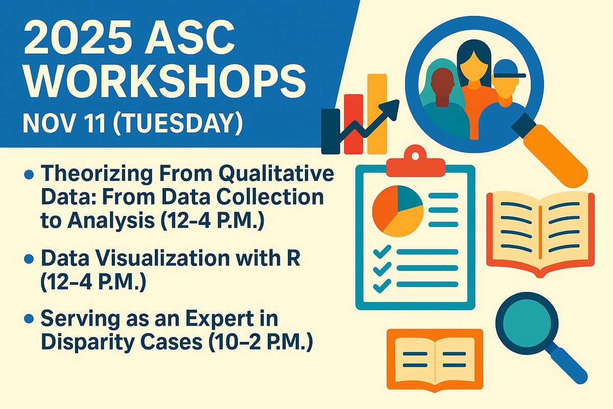 Amer Soc of Crim (@ascrm41) on Twitter photo ‼️ Attention Required ‼️ Are you still considering joining the #ASCinDC25 #ASCriminology2025 workshops? They are designed to help you level up your methodological skills. Seats are limited; registration is required
📅 November 11 (Tuesday). 🔗Registration: asc41.org/events/asc-ann… ‼️ Attention Required ‼️ Are you still considering joining the #ASCinDC25 #ASCriminology2025 workshops? They are designed to help you level up your methodological skills. Seats are limited; registration is required
📅 November 11 (Tuesday). 🔗Registration: asc41.org/events/asc-ann…
