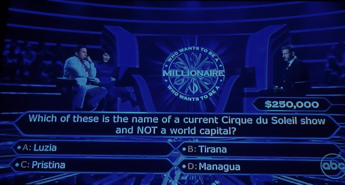 8BallZen's tweet image. #WhoWantsToBeAMillionaire

Is it Luzia? My guess. #FinalAnswer