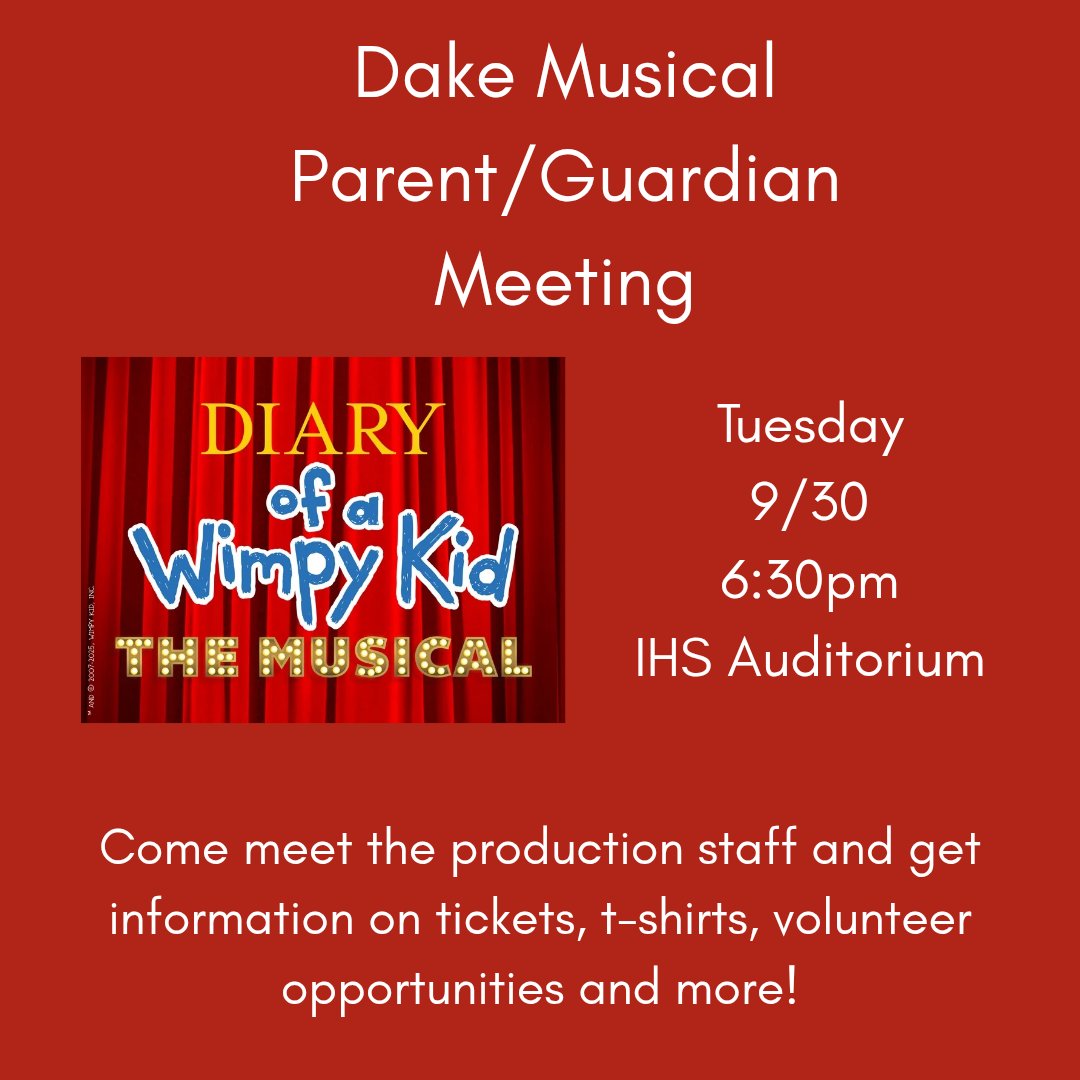 📢 Dake musical parents and guardians we hope to see you on Tuesday 🎭
<a href="/WestIrondequoit/">West Irondequoit CSD</a>