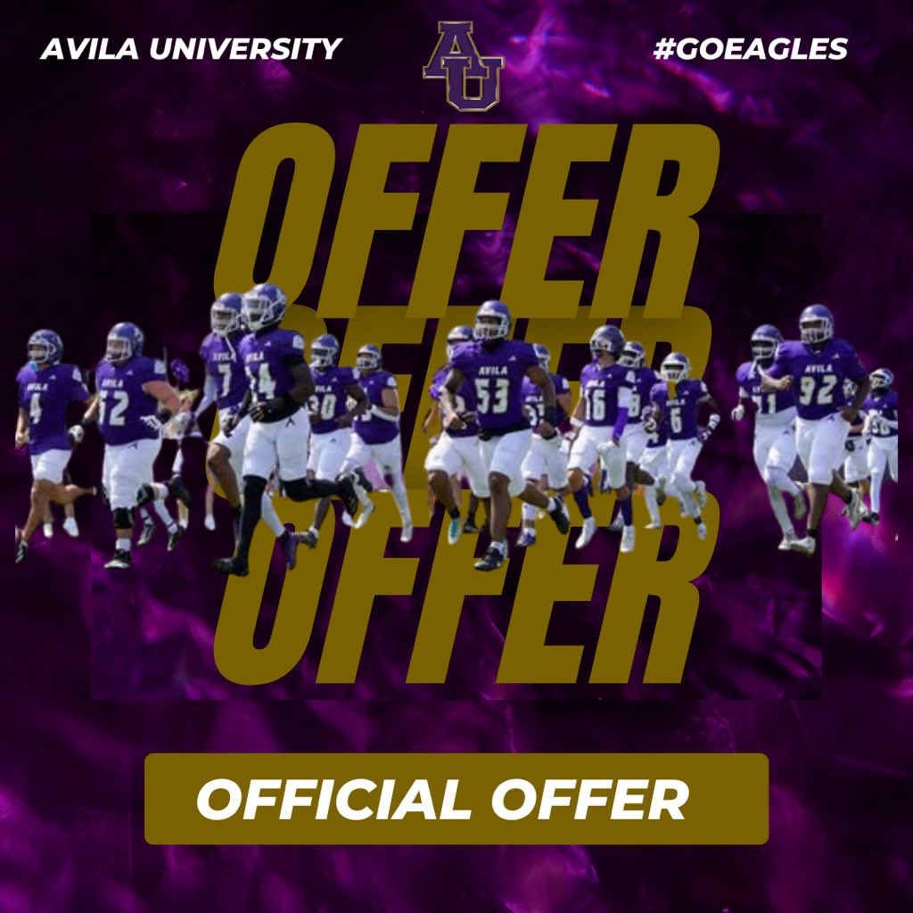 After a great phone call with <a href="/CoachJayWllms/">Coach Jervis Williams</a> I wan blessed to say that I have received an offer from <a href="/AvilaFootball/">Avila University Football</a> !!!!
<a href="/CoachDA82/">Derrick Alexander</a> <a href="/CoachCHam/">Eddie Cunningham</a> <a href="/CoachPitt_LC/">Evan Pittenger</a> <a href="/dboggs0714/">David Boggs</a> <a href="/coachdobbs78/">Jason Dobbs</a> <a href="/CSmithScout/">Chris Smith</a>