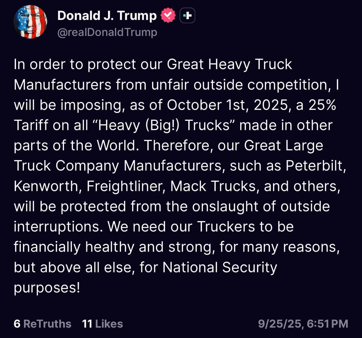 &gt; 100% tariff on pharma with a very nice loophole. 

&gt; 50% + 30% tariff on furniture closets etc

&gt; 25% tariff on heavy trucks 

The coming inflation is going to cook the American middle class. Expect a ladli-like scheme for maga dehati annadattas soon.