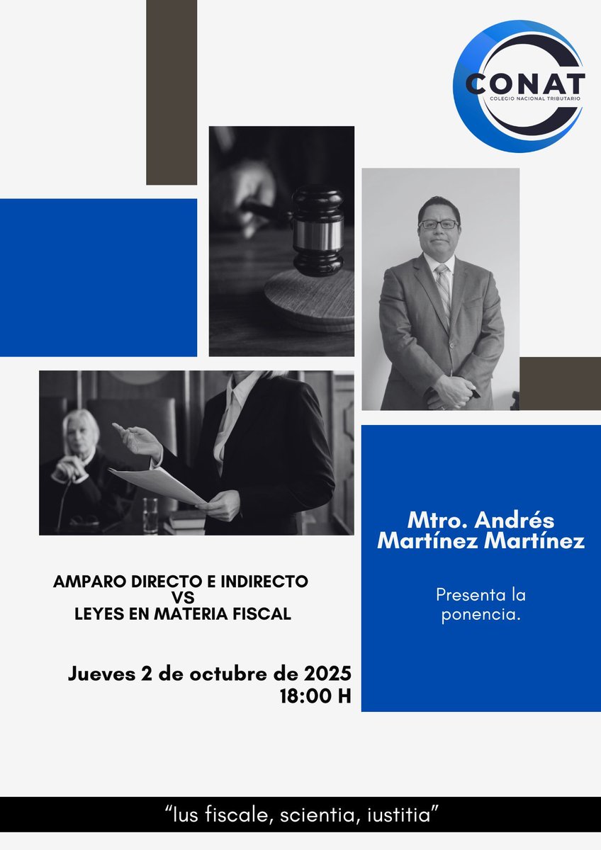 📢 El Colegio Nacional Tributario te invita a nuestra próxima ponencia: 'Amparo Directo e Indirecto vs Leyes en Materia Fiscal'. Un análisis profundo sobre el impacto de los amparos en la legislación fiscal. ¡No te lo pierdas! 📅 #Amparo #DerechoFiscal

Evento gratuito vía meet.