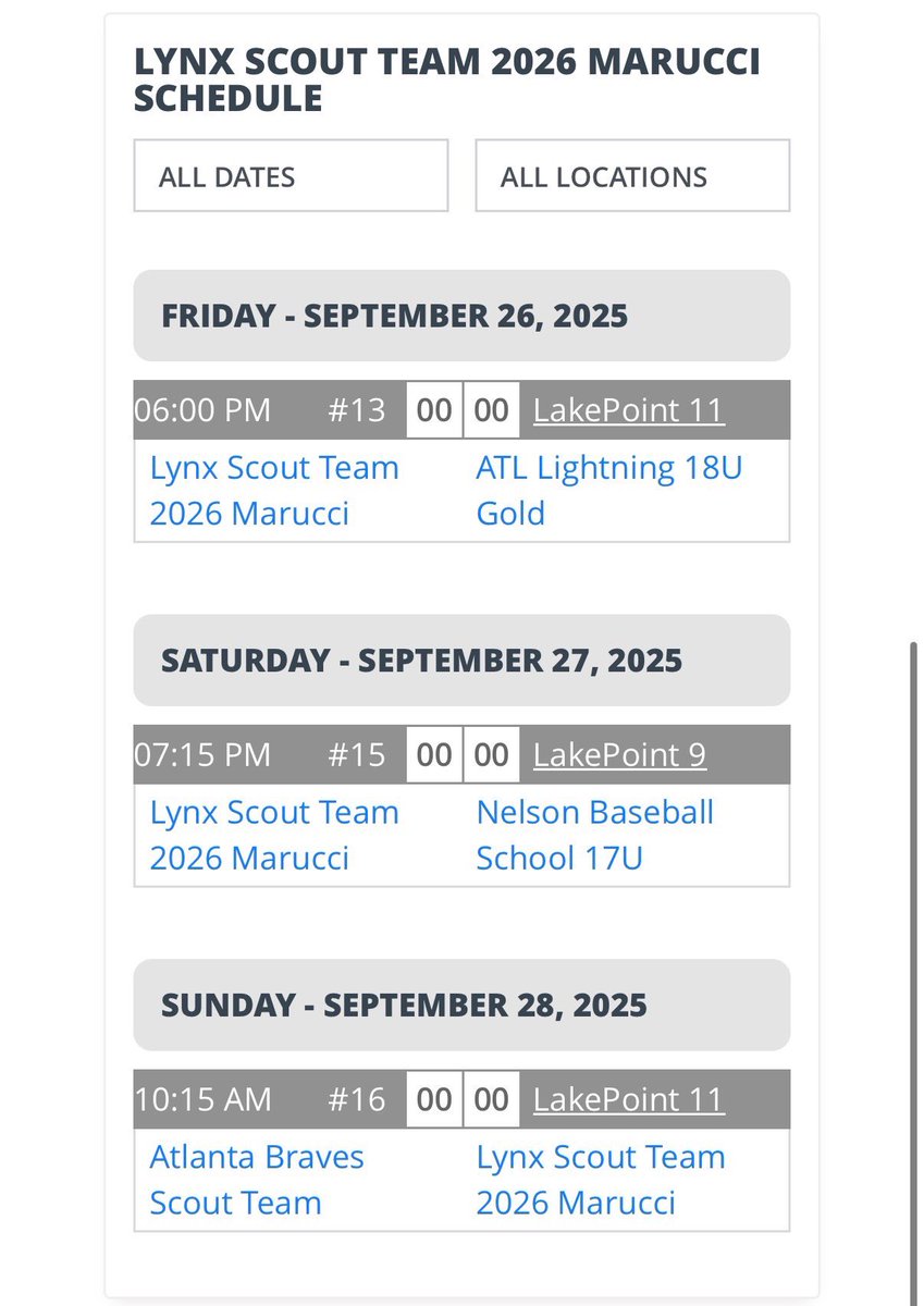 Here is my schedule for this weekend at Lakepoint for the Upperclass Fall World Series. Playing 1st base and pitching.
<a href="/Lynx_baseball_/">Lynx Baseball</a> 
<a href="/UncommittedUTR/">Under The Radar 𝕏</a> 
<a href="/Coach_Beltran_/">Manny Beltran</a> 
<a href="/hittintheLink/">Jon Link</a> 
<a href="/carlosvarela252/">Carlos  Varela</a> 
<a href="/TjMacccc/">Tristan McAlister</a> 
<a href="/DellariaDa419/">Dan Dellaria</a>