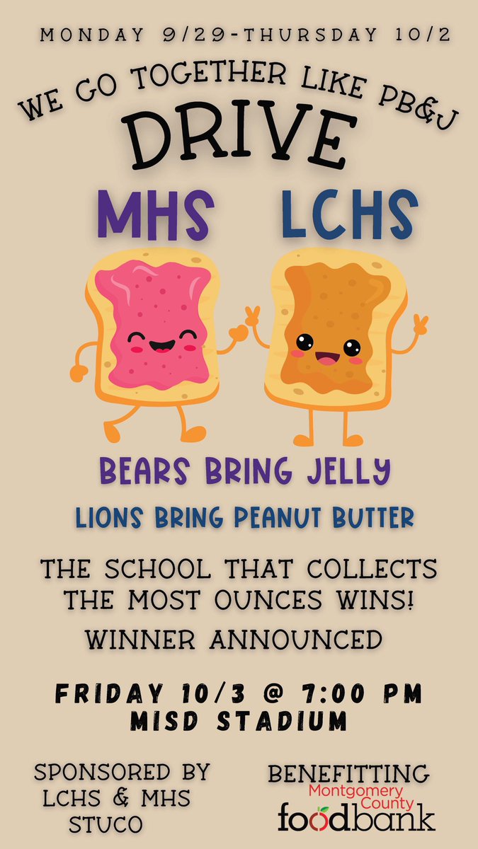 Hey Bears, start collecting some jelly! <a href="/mhs_bears/">Montgomery High School</a>
