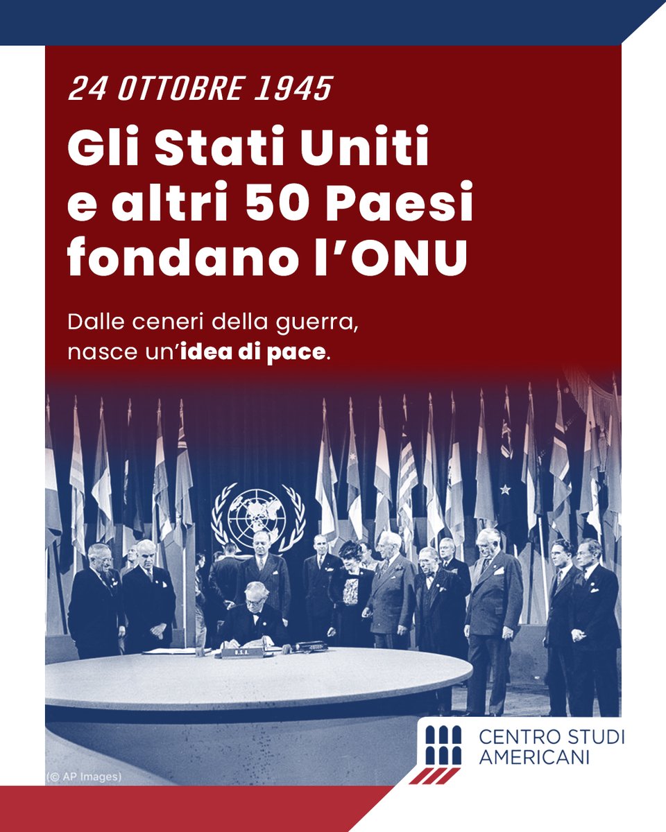 #24ottobre 1945: nasce l’ONU 🌐
Gli Stati Uniti tra i fondatori.
La diplomazia diventa globale.
Scopri di più su 👉 linkedin.com/company/centro…
#ONU #UNDay #StoriaUSA