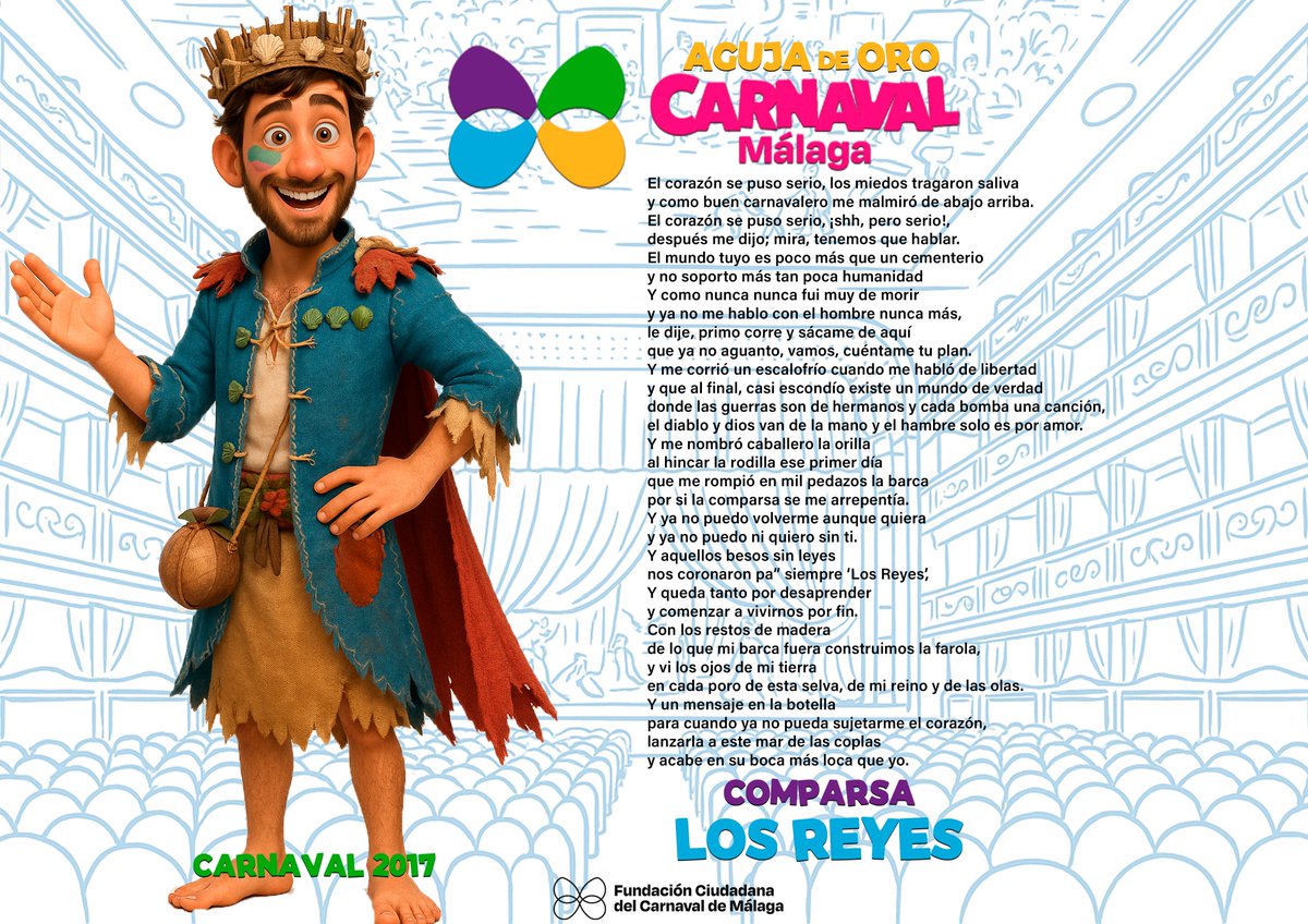 🏅 Aguja de Oro: Los Reyes (2017) 
🎨 Diseño: Agus Padillo  
🧵 Confección: Luis Bermúdez , Toñi Moreno y Luzma Puerta  
💄 Maquillaje:  Agrupación  
✍️ Autor:  David Santiago Velasco  
🎭 Dirección: Juan Luis Leal Gallardo