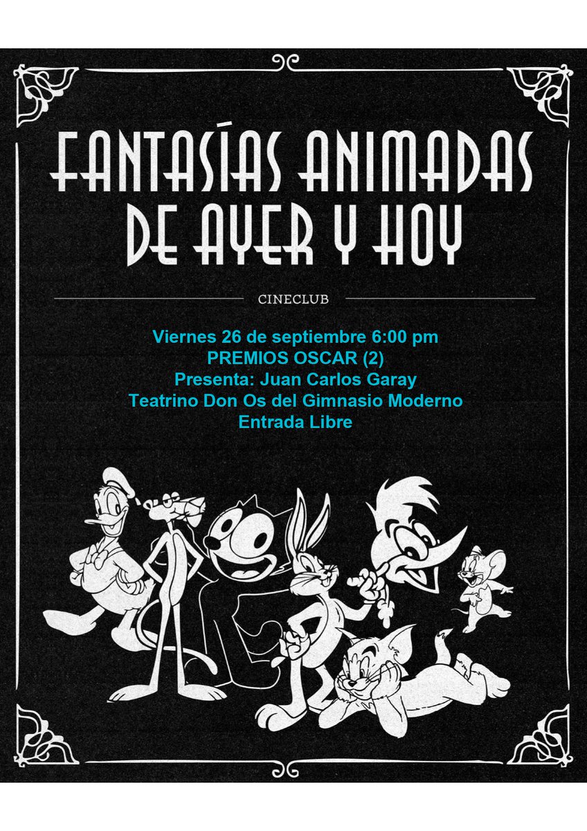 Entre 1946 y 1952, los dibujos animados ganadores del Premio Oscar fueron un reflejo de su tiempo y de la evolución de los conceptos de estética, diseño y color. 
Los espero este viernes 26  a las 6:00 pm.
Teatrino Don Os del Gimnasio Moderno – Carrera 9 # 74-99. Entrada Libre.