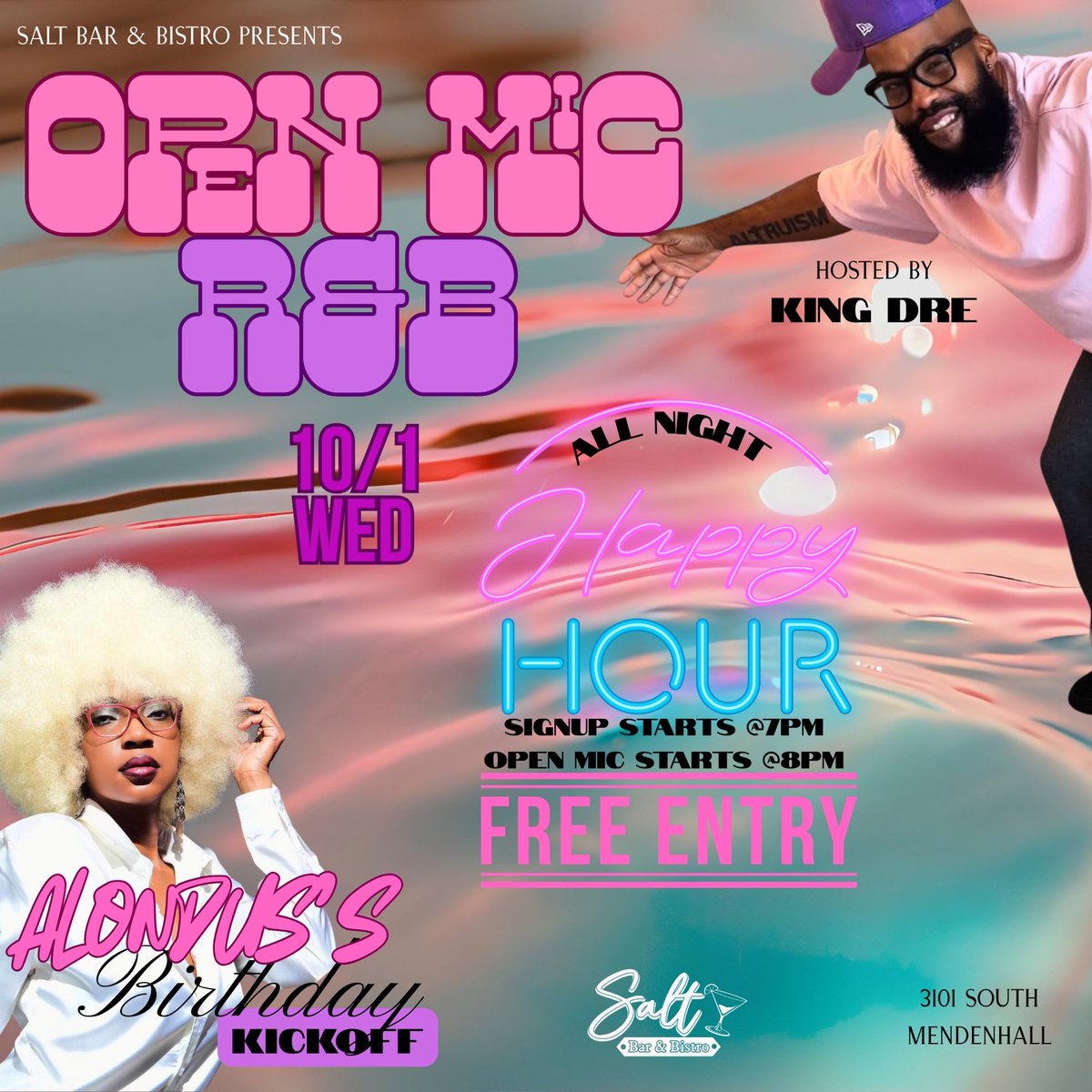 Birthday kickoff Wednesday oct1. Meet me there. Hop on the mic. Or just plan enjoy. Free admission and happy hour  all night! #happyhourmemphis #openmic #alondus
