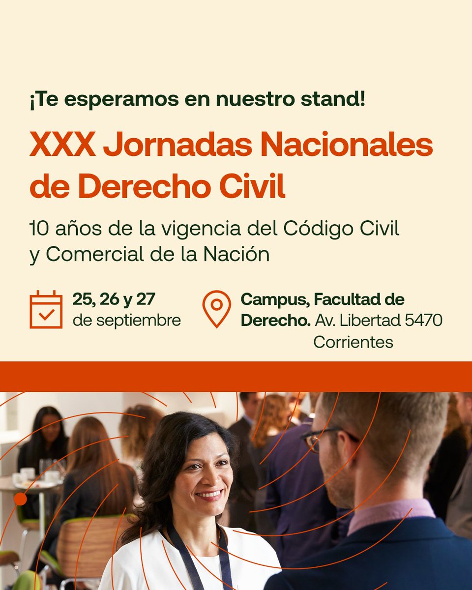 ¡Acercate y conocé las novedades que tenemos para vos!

Te esperamos en nuestro stand en las XXX Jornadas Nacionales de Derecho Civil para compartir innovación jurídica y diálogo con especialistas.

Conocé más de nosotros en ow.ly/6Fe250X2tus.