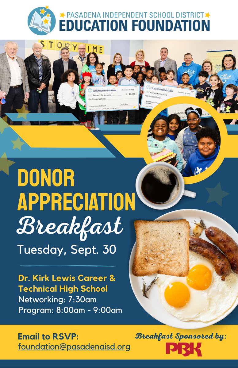 Our Donor Appreciation breakfast is next week and we are so excited to honor our amazing donors!✨
Thank you to our sponsor PBK for our breakfast! 🍽️