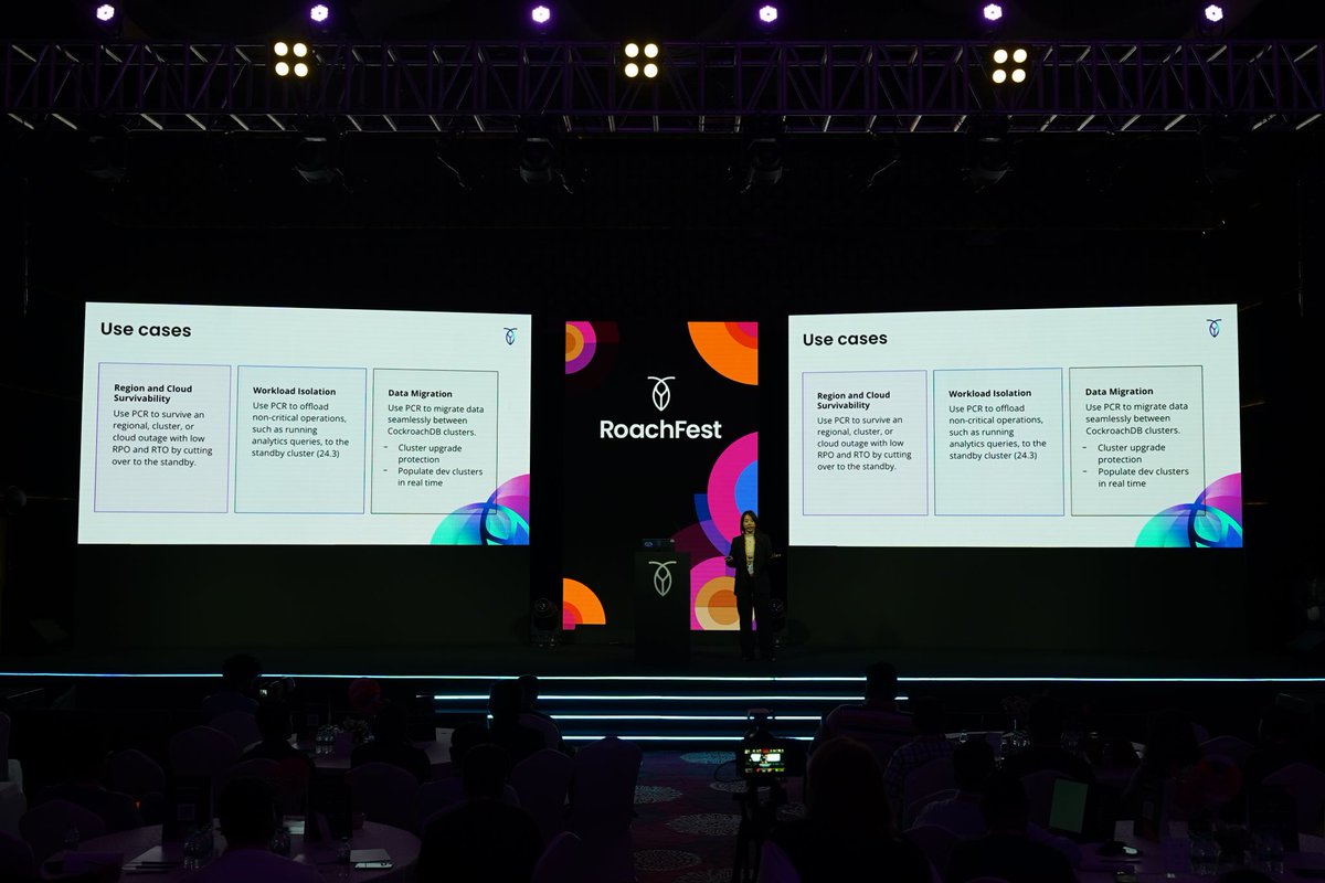 CockroachDB's tweet image. RoachFest Bengaluru continued with a deep dive into building CockroachDB for performance at scale. Attendees heard from Product Managers Biplav Saraf and Alicia Lu on new features that boost performance, observability, and developer efficiency, all while strengthening security.