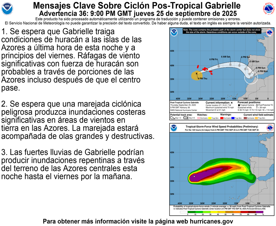 9 pm GMT Thu, Sep. 25 Key Messages for Post-Tropical Cyclone