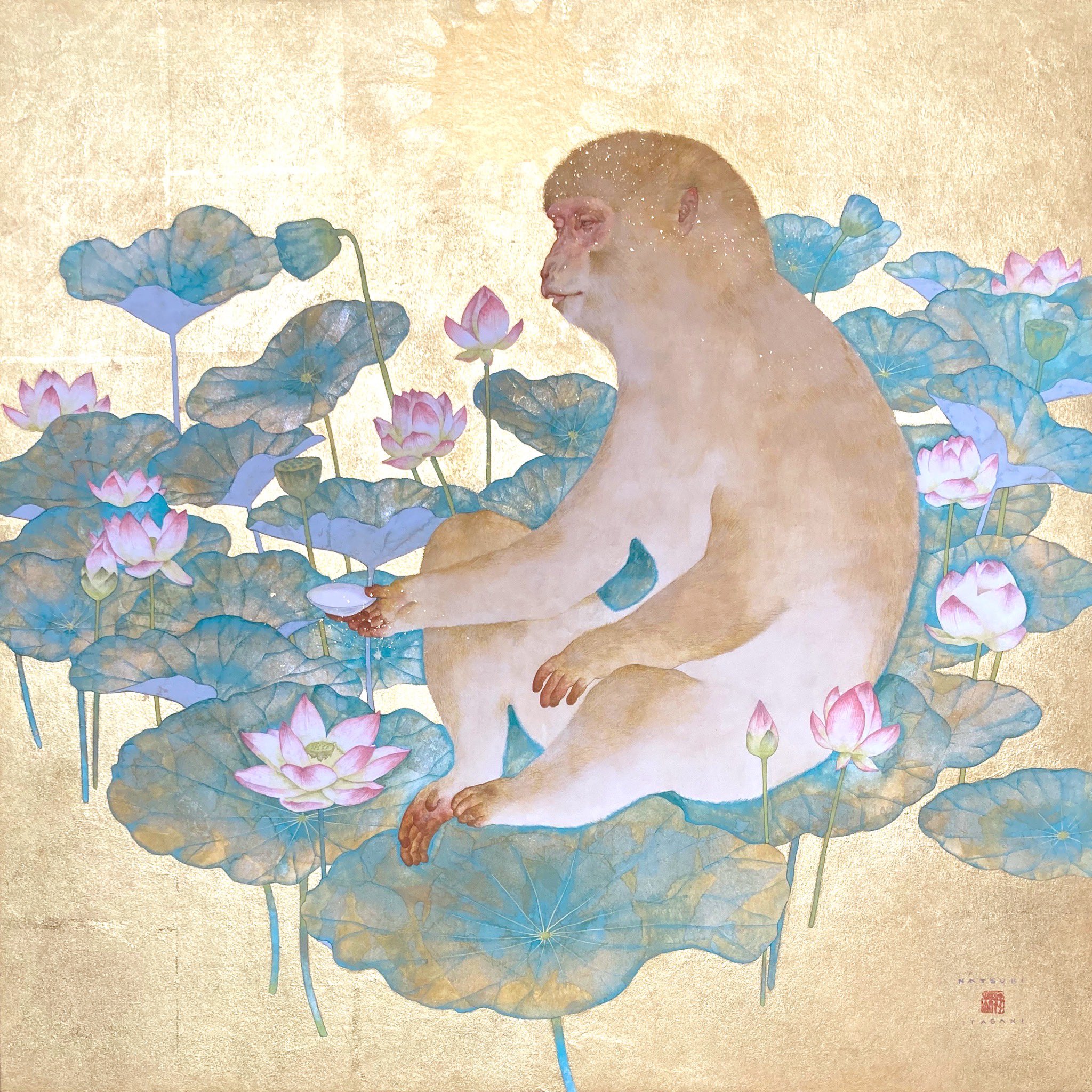 一時的セール坂垣夏樹作 月とひまわりの犬 日本画 フレーム付き F Golden river（blue） Color on paper 727×606mm #画家 #art #馬