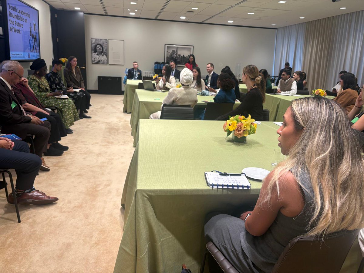 Honored to engage with youth at the <a href="/UN/">United Nations</a> Youth Roundtable alongside former Chilean President Michelle Bachelet <a href="/mbachelet/">Michelle Bachelet</a>, <a href="/UNYouthAffairs/">UN Youth Office</a>’ Felipe Paullier, Brigitte Hoyer Gosselink (Director AI &amp; Social Impact, <a href="/Googleorg/">Google.org</a>) and  <a href="/ColonjuwonILO/">Cynthia Samuel-Olonjuwon</a>, @ILO Special Representative to the