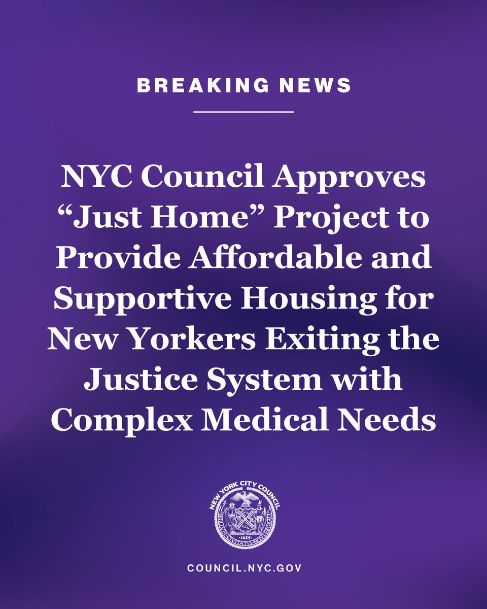 BREAKING: The Council has approved Just Home, a joint @NYChealthsystem and <a href="/thefortunesoc/">The Fortune Society</a> proposal in the Bronx to provide supportive housing for New Yorkers exiting the justice system with complex medical needs who would otherwise experience homelessness.