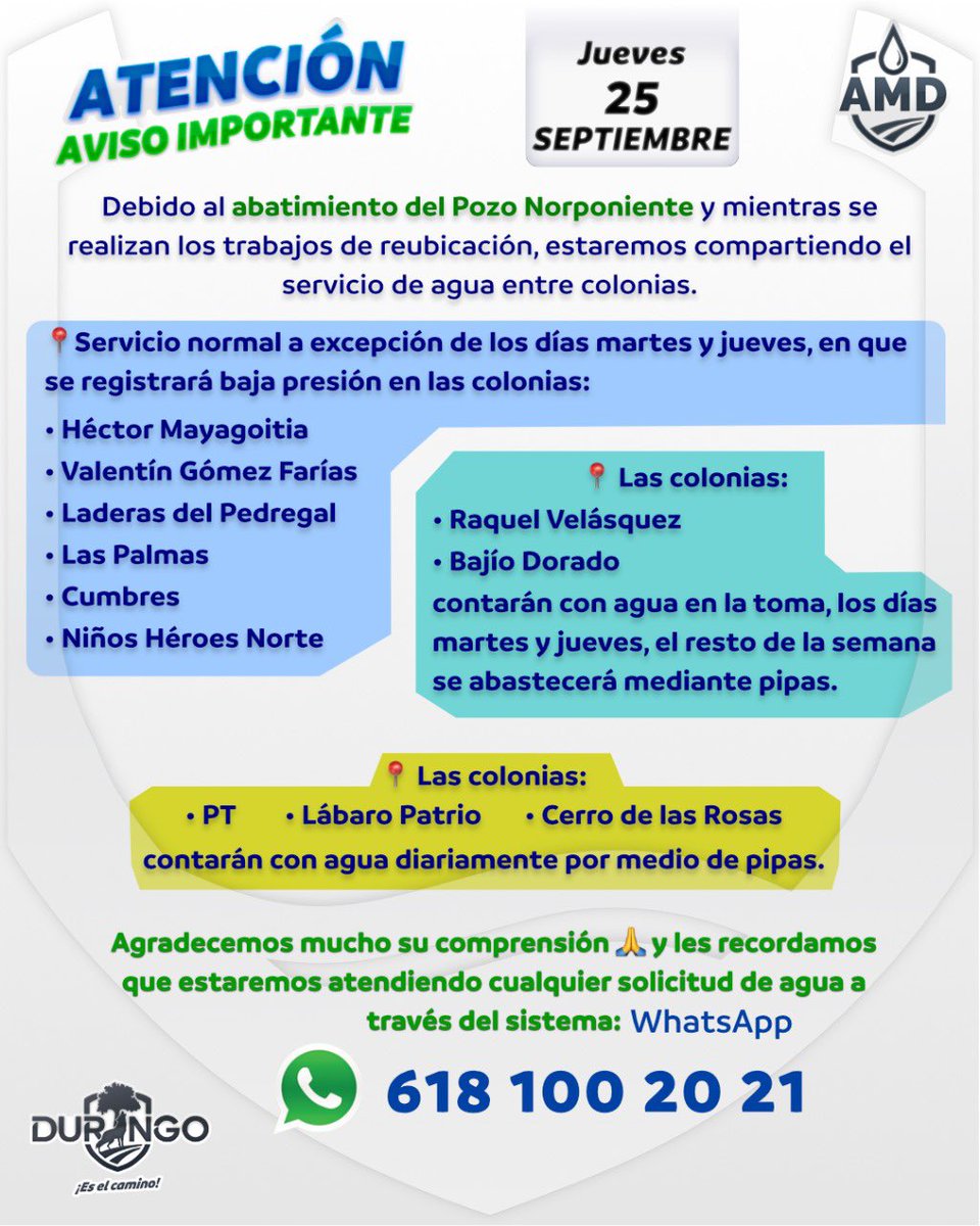 #LaGrillaDelPájaro
<a href="/AMD_Durango/">Aguas del Municipio de Durango</a> informa...👇🏼👇🏼