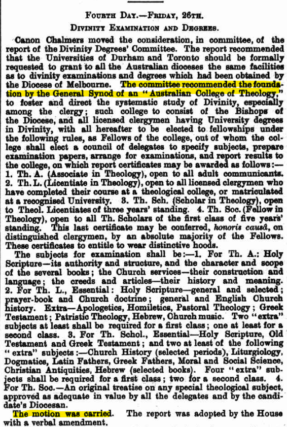 AustAnglican's tweet photo. 26 September 1891: General Synod resolves to create an "Australian College of Theology" now known as https://t.co/p14iVUu7Ql Canon Chalmers was a future Bishop of Goulburn. The ACT was officially constituted on 2 October. #anglican #134years https://t.co/hE8Lxx7iYI