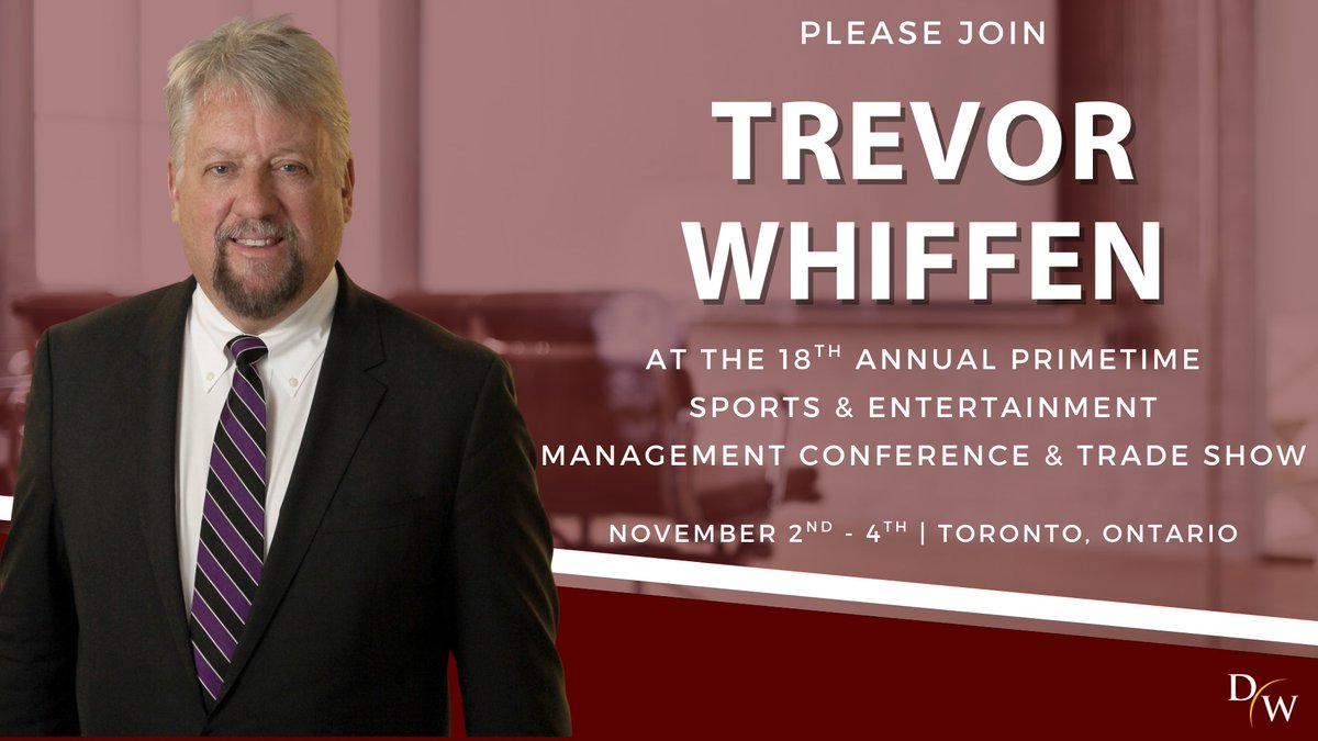 Trevor Whiffen will be the co-chair of the 18th Annual <a href="/PrimeTimeSE/">PrimeTime Sports&Ent</a>
Conference &amp; Trade Show from November 2 – 4 in Toronto. The three-day conference will cover a wide range of business and legal issues impacting the broader sports community: primetimesport.ca #sportslaw