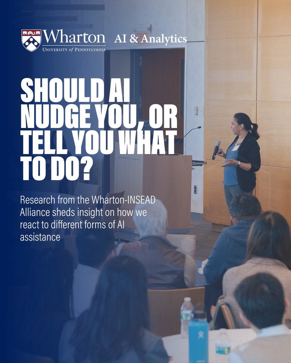 New Wharton-INSEAD research (with <a href="/hamsabastani/">Hamsa Bastani</a>) highlights how different forms of AI alerts provided different benefits. Knowing when to use which can help business leaders maximize short- and long-term benefits. Learn more: knowledge.insead.edu/operations/sho…