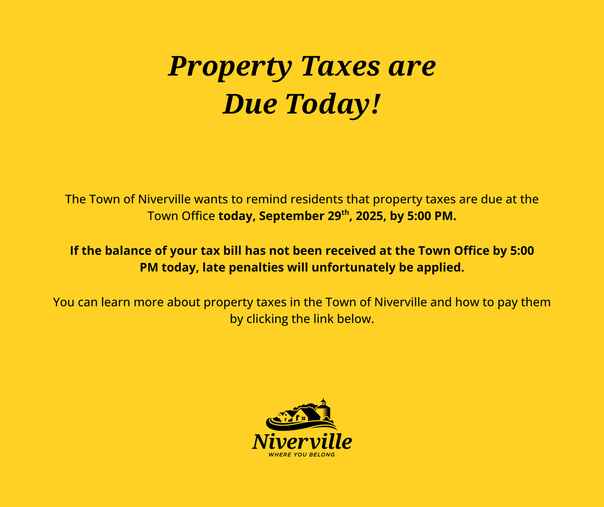 Property Taxes are due today by 5:00 PM!

Click the link here to learn more about property taxes and how to pay them: whereyoubelong.ca/town-services/…