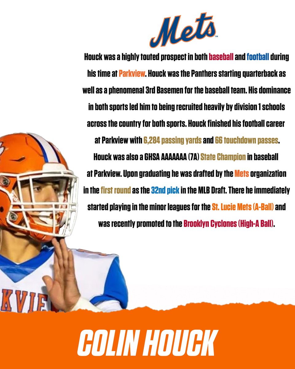 Alumni Spotlight: 𝐂𝐨𝐥𝐢𝐧 𝐇𝐨𝐮𝐜𝐤
Position: Former Quarterback/ Current Shortstop
Current Team: Mets Organization