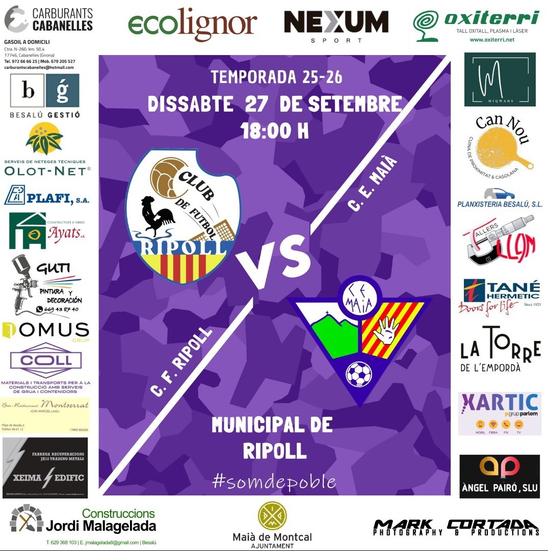 PARTIT⚽💜

📅 27-09-25
🏟️Mpal. de Ripoll
⏳18.00h.

#somdepoble🚜⚽ 
#somliles💜