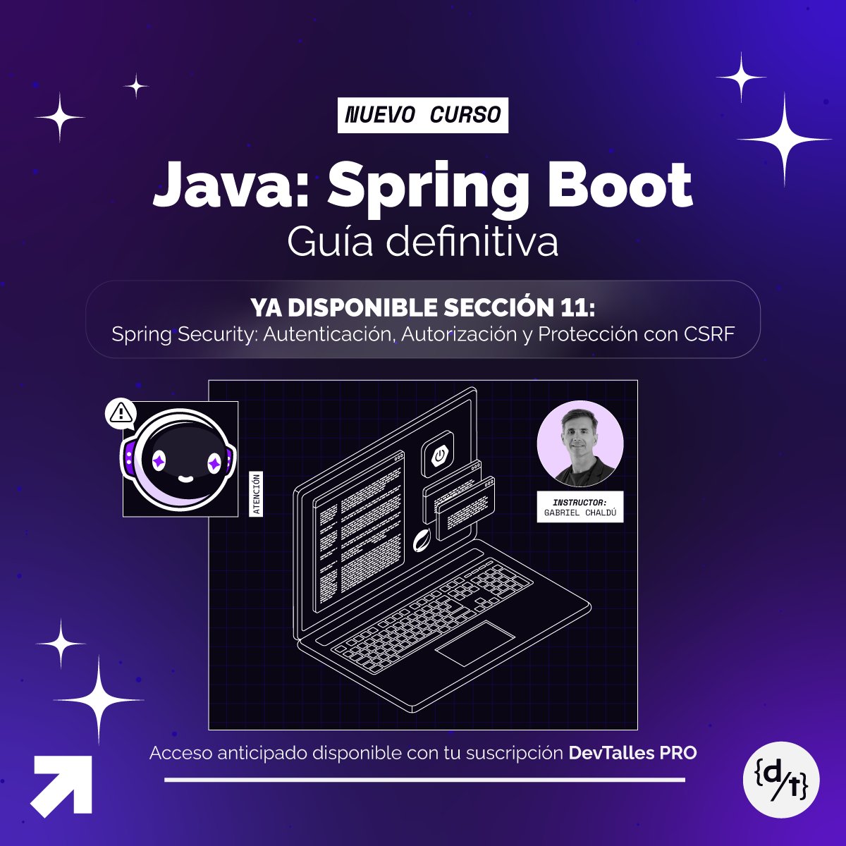 DevTalles's tweet image. ☕️ ¡Actualizado el curso en construcción: #Java #SpringBoot - Guía definitiva!

✅ Sección 11: #SpringSecurity - Autenticación, Autorización y Protección CSRF

🚀 Obtén acceso anticipado con tu Suscripción DevTalles PRO, desde tu portal de estudiante o en: cursos.devtalles.com/courses/spring…