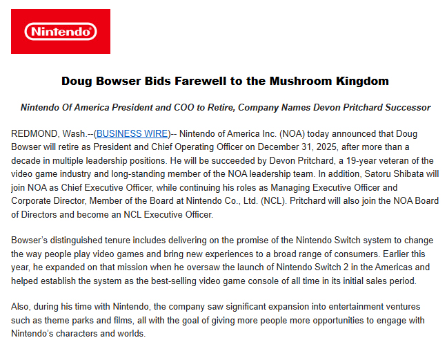 lucasmthomas's tweet image. Doug Bowser is retiring!