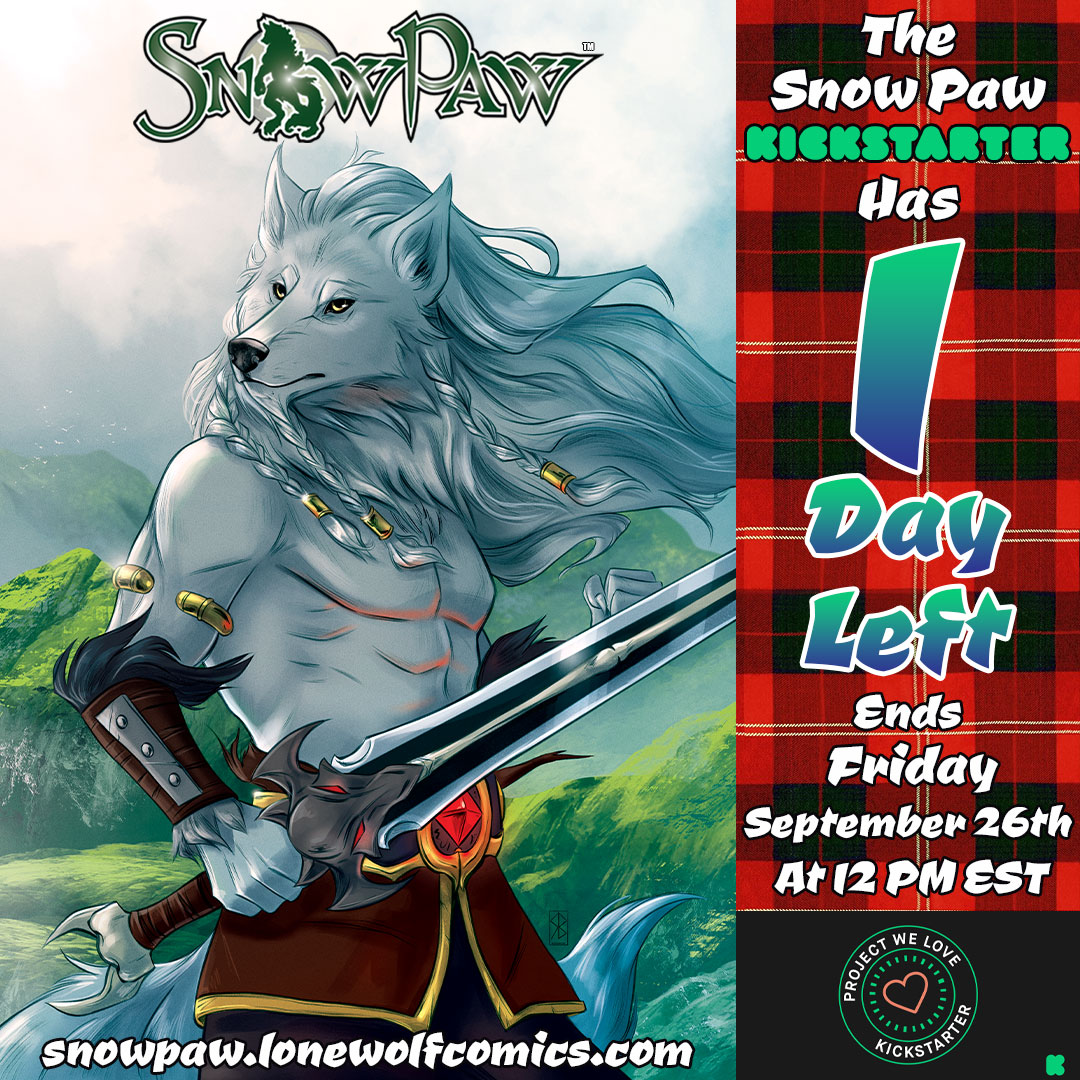 LoneWolfComics's tweet image. Less than 1 day left to join the #WolfPack by backing the #SnowPaw @kickstarterread ! Ends tomorrow, September 26th at 12 PM EST!

Join the Wolf Pack at snowpaw.lonewolfcomics.com

Featured art by @RioBurtonArtist!

#ProjectWeLove #comics #werewolf #werewolves #LoneWolfComics