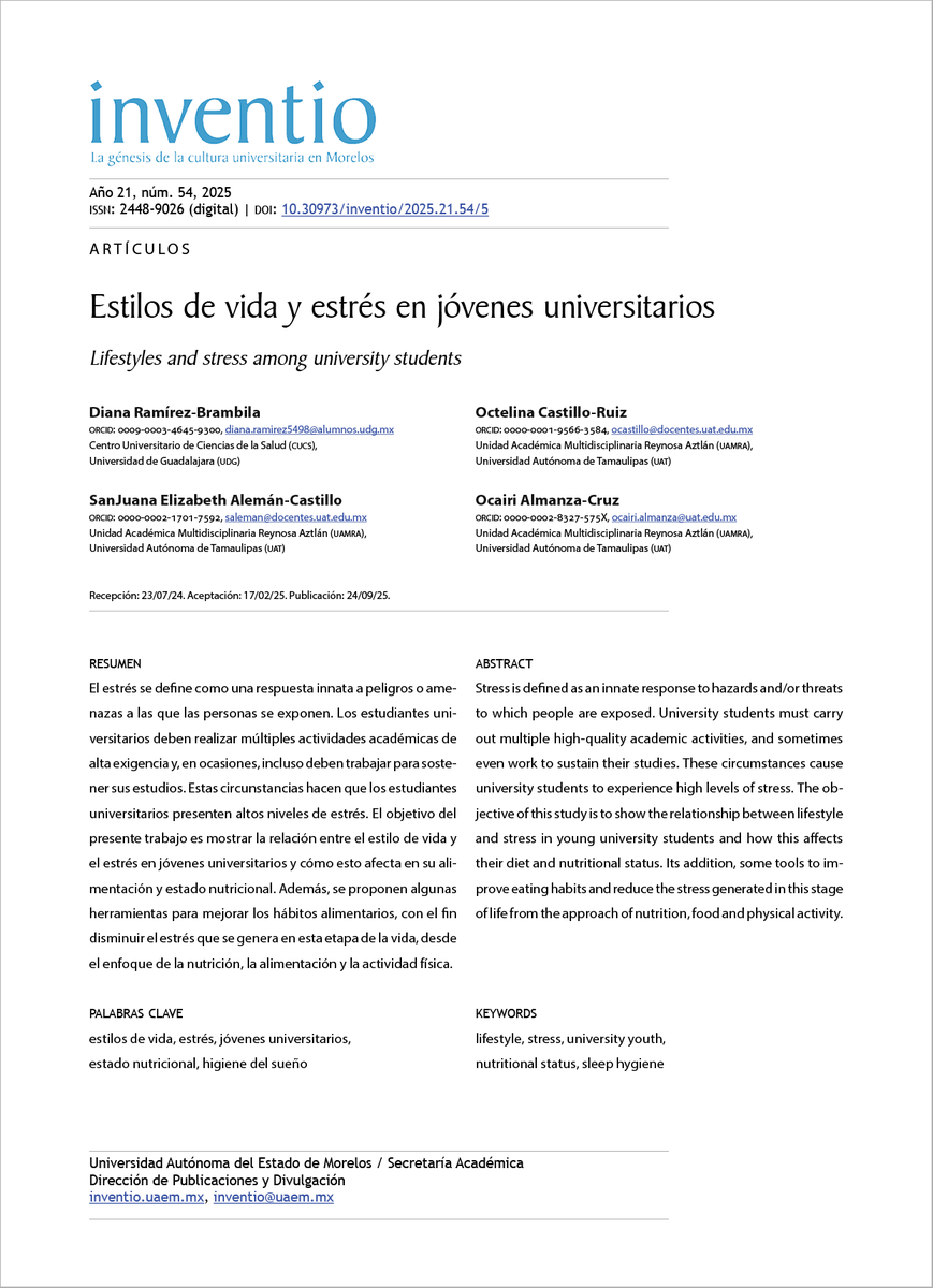 #INVENTIO #RevistaDivulgación #multidisciplina
Revista Inventio / Publicación adelantada
"Estilos de vida y estrés en jóvenes universitarios"
Artículo completo 👇
inventio.uaem.mx/index.php/inve…