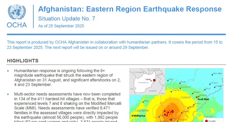 OCHAAfg's tweet photo. Following the devastating #AfghanistanEarthquake, @UN and humanit. partners are striving to meet the most urgent needs of affected families &amp; provide life-saving assistance ahead of winter.

Read Situation Update #7 from @OCHA and its partners here ⤵️
