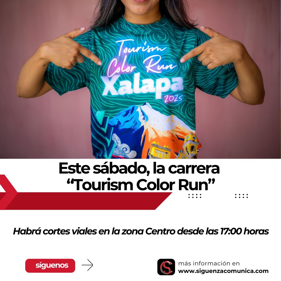 #Xalapa, Ver., Con el fin de celebrar el Día Mundial del Turismo, promover la activación física, la recreación y la convivencia familiar en el Centro Histórico, este sábado se realizará la cuarta edición de la carrera “Tourism Color Run Xalapa 2025”.

siguenzacomunica.com/este-sabado-la…