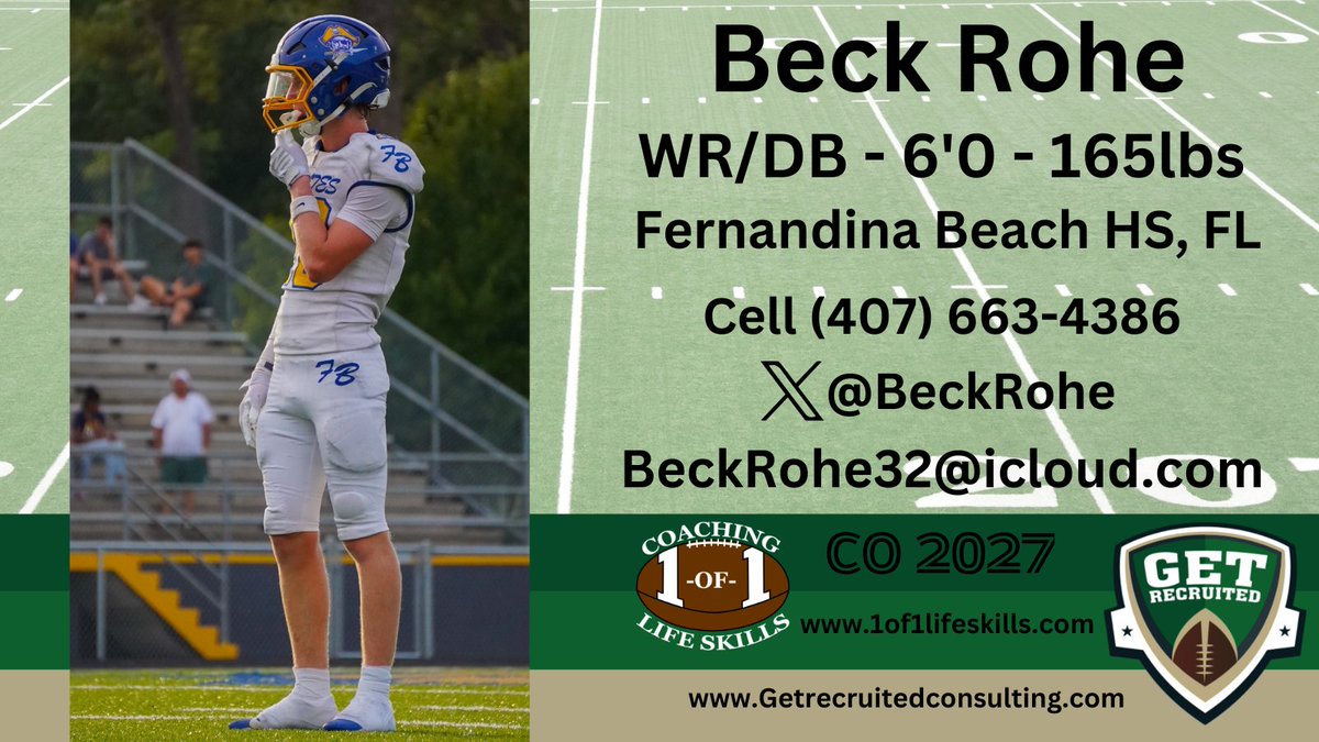 Get Recruited (@get__recruited) on Twitter photo Beck Rohe - CO 2027 - WR/DB/QB - 6'0, 165lbs - 4.53 GPA - Athletic, smooth, tough, versatile. Fernandina Beach HS, FL. Profile: app.productiverecruit.com/profile/beckha… <a href="/BeckRohe/">Beck Rohe</a> @1of1lifeskills <a href="/ButlerUFootball/">Butler Football</a> <a href="/DavidsonFB/">Davidson Football</a> <a href="/DaytonFootball/">Dayton Football</a> <a href="/Marist_Fball/">Marist Football</a> <a href="/BlueHoseFB/">PC Football</a> <a href="/UST_Football/">St. Thomas Football</a> <a href="/StetsonFootball/">Stetson Football</a> Beck Rohe - CO 2027 - WR/DB/QB - 6'0, 165lbs - 4.53 GPA - Athletic, smooth, tough, versatile. Fernandina Beach HS, FL. Profile: app.productiverecruit.com/profile/beckha… <a href="/BeckRohe/">Beck Rohe</a> @1of1lifeskills <a href="/ButlerUFootball/">Butler Football</a> <a href="/DavidsonFB/">Davidson Football</a> <a href="/DaytonFootball/">Dayton Football</a> <a href="/Marist_Fball/">Marist Football</a> <a href="/BlueHoseFB/">PC Football</a> <a href="/UST_Football/">St. Thomas Football</a> <a href="/StetsonFootball/">Stetson Football</a>