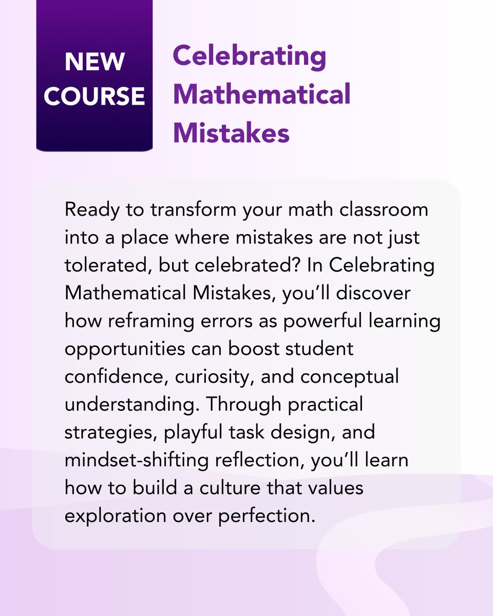 TeachingChannel's tweet image. Our new course, Celebrating Mathematical Mistakes, shows educators how to reframe errors into powerful learning moments that build confidence, curiosity, and deeper understanding.

Explore strategies to transform your math classroom: bit.ly/4239HUm.
