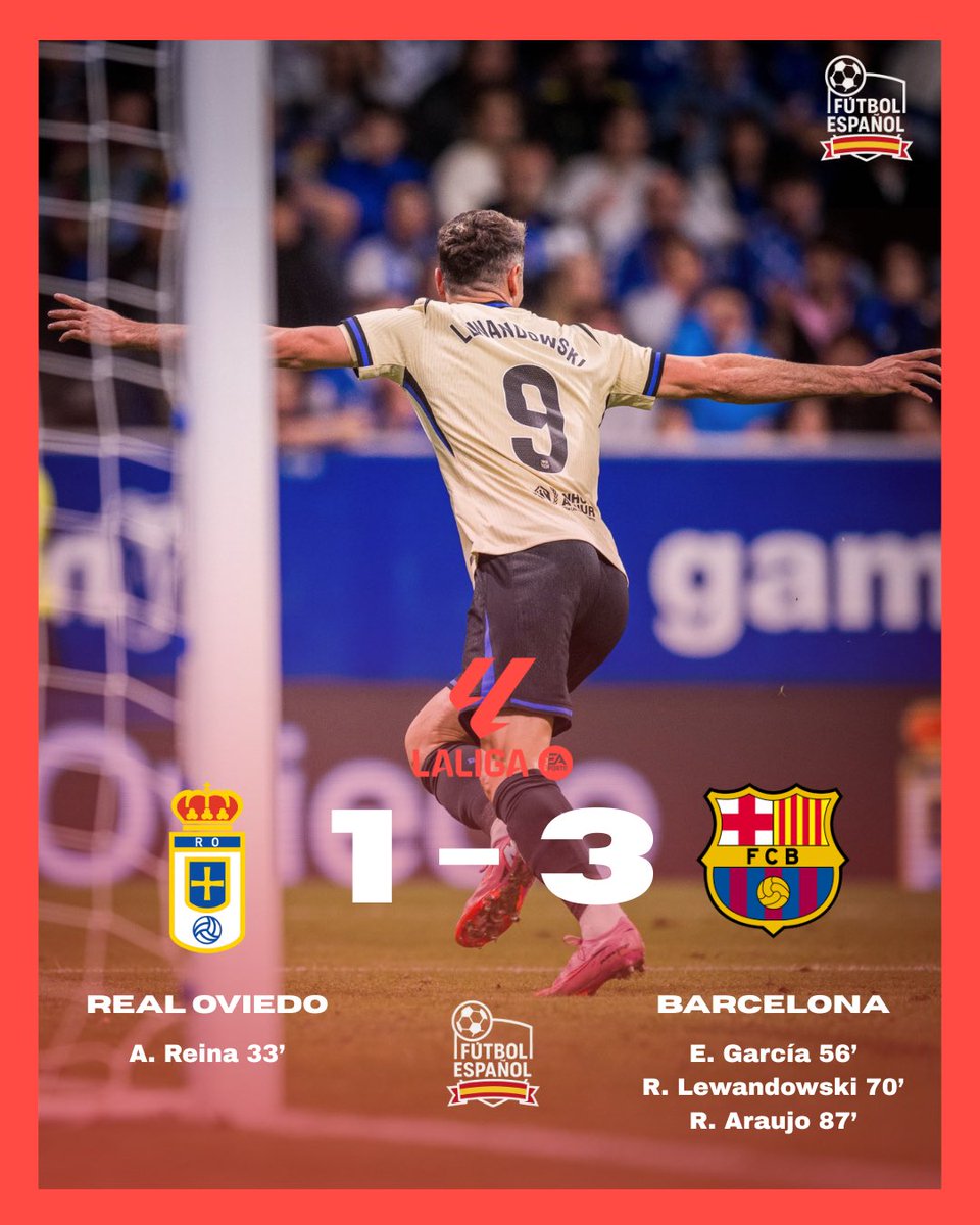 🏁 FINAL DEL PARTIDO

Real Oviedo 1️⃣ – 3️⃣ FC Barcelona

💬 El <a href="/FCBarcelona/">FC Barcelona</a> remonta su encuentro en Oviedo para sumar de 3.

#RealOviedoBarça #LALIGAEASPORTS