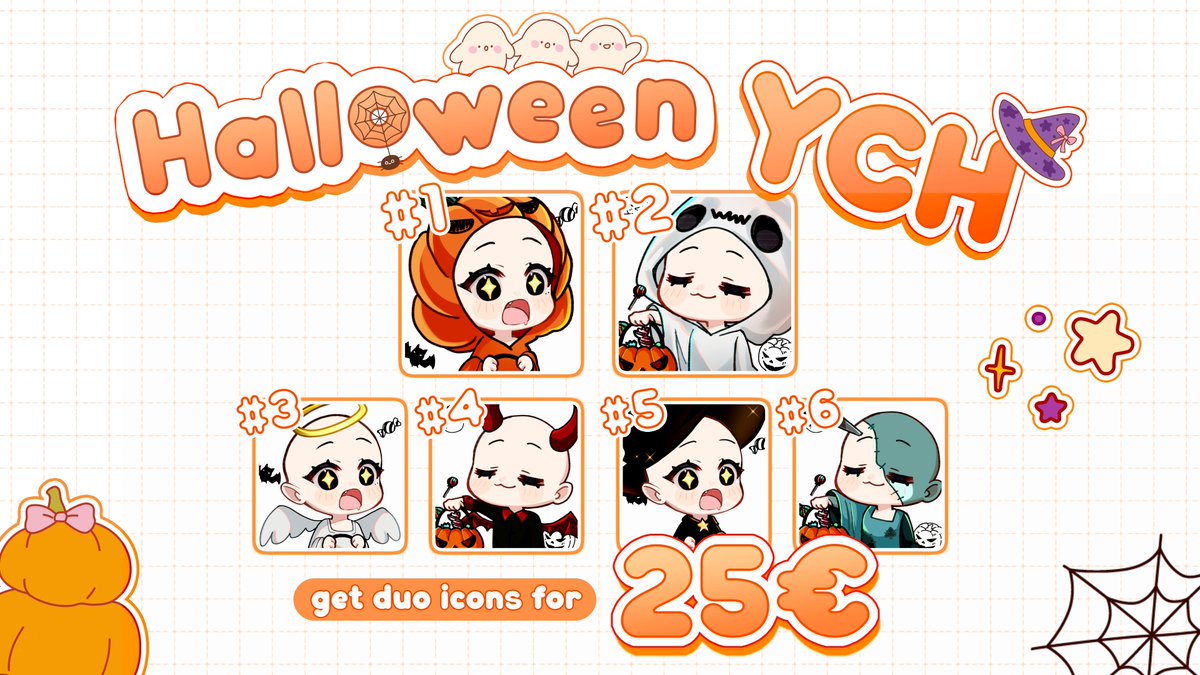 ✦ — ° ｡･ Halloween duo match icons YCH Open!  🎃 

🔶Tag a friend you want the icon with! (will choose a winner in 24H) 
🔶Opening slots on VGen, check below! 
🔶♥︎ + ↻ appreciated!

vgen.co/manaryuujin