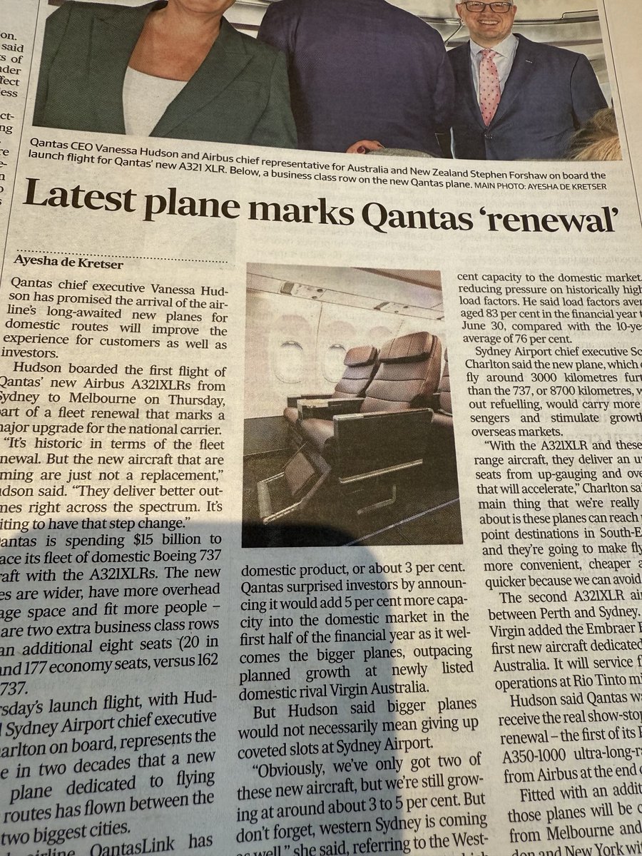 Sorry, @qantas that’s a premium economy seat not a business class one. I’m hoping the AFR has made an error