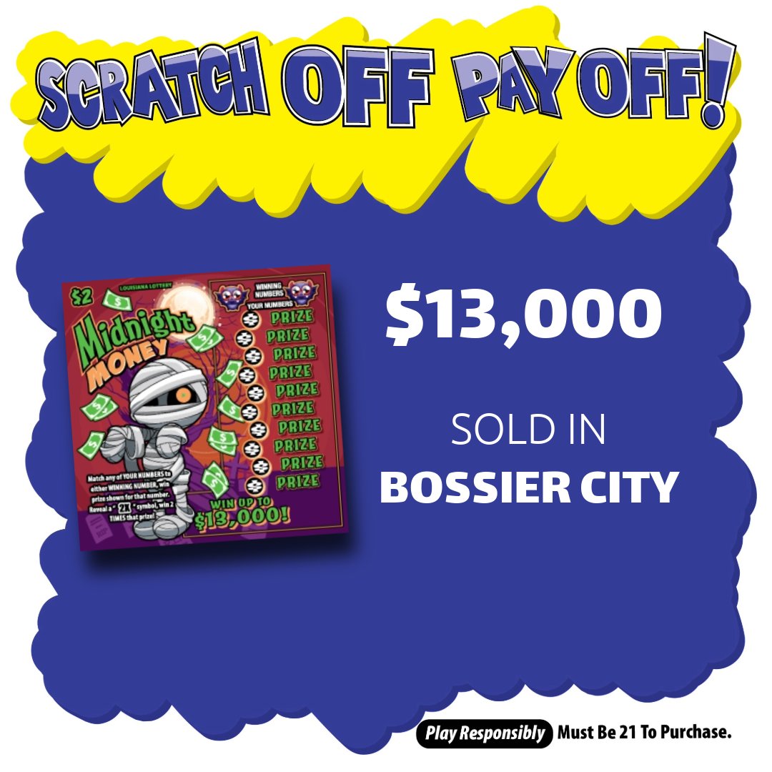 Congrats to Thrifty Liquor # 9 on E. Texas in #BossierCity! 👏

They recently sold a $13,000 TOP prize-winning Midnight Money #ScratchOff! 🥳

👉 brnw.ch/21wW6qg