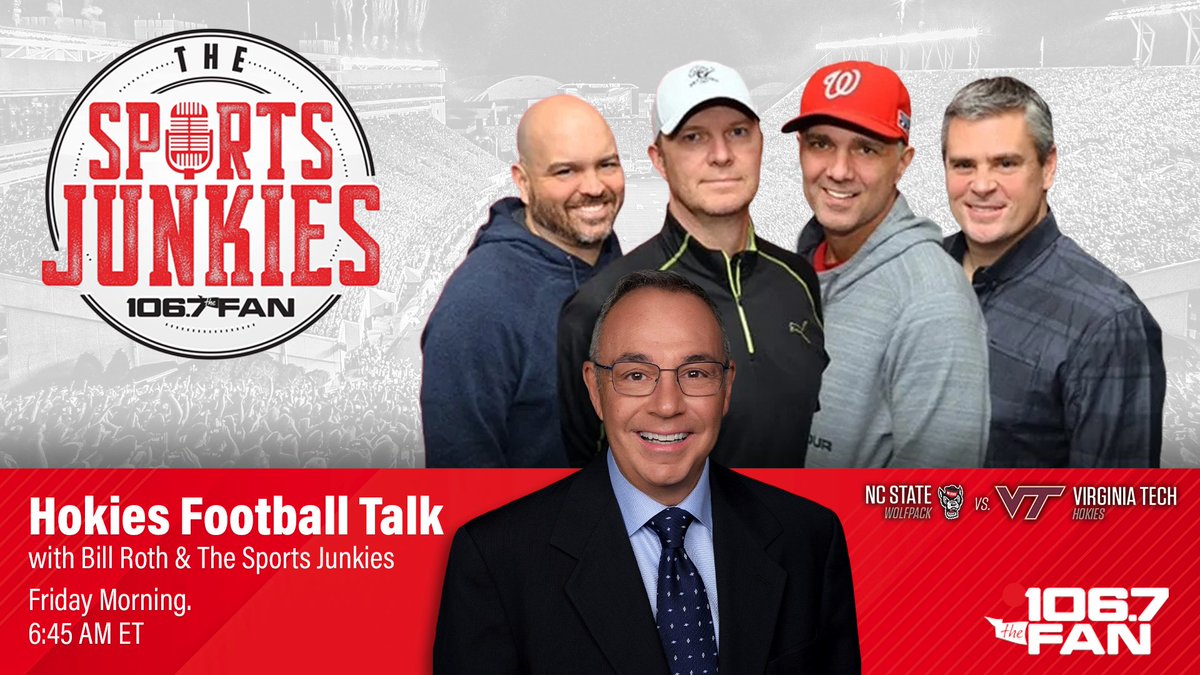 Bill Roth (@billroth2020) on Twitter photo Got plans tomorrow mornin'?  How 'bout breakfast with the Hokies?  Early morning Tech Talk, Friday morning with <a href="/JunksRadio/">The Junkies</a>.  (I'll bring the bagels!)
Hope you can join us on DC's Home of the Hokies โฌ๏ธ
LISTEN & WATCH: 
๐ป<a href="/1067theFan/">106.7 The Fan</a>
๐ท<a href="/910TheFan/">The Fan Richmond</a>
๐ทYoutube.com/@1067thefan ๐ท Got plans tomorrow mornin'?  How 'bout breakfast with the Hokies?  Early morning Tech Talk, Friday morning with <a href="/JunksRadio/">The Junkies</a>.  (I'll bring the bagels!)
Hope you can join us on DC's Home of the Hokies โฌ๏ธ
LISTEN & WATCH: 
๐ป<a href="/1067theFan/">106.7 The Fan</a>
๐ท<a href="/910TheFan/">The Fan Richmond</a>
๐ทYoutube.com/@1067thefan ๐ท