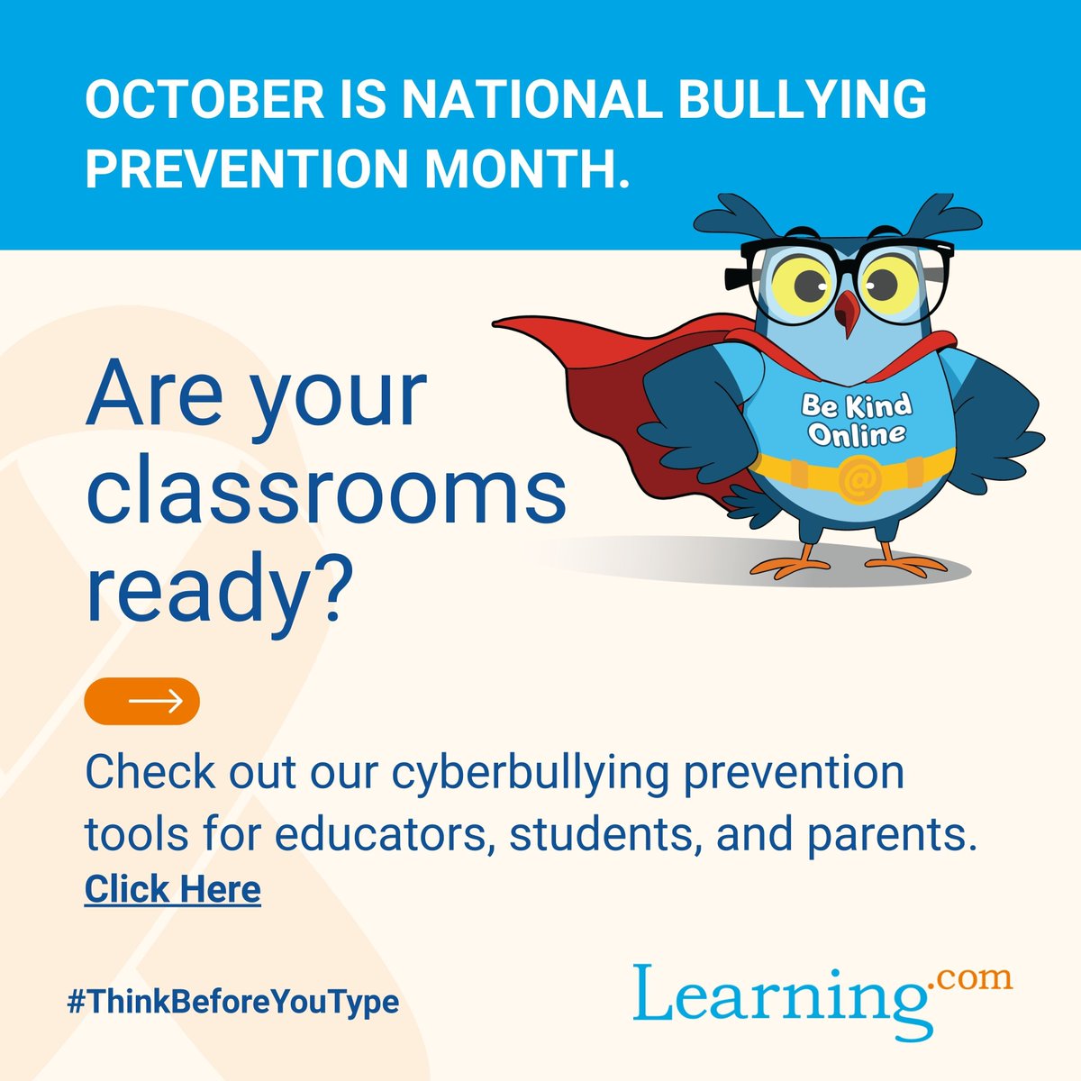 learningdotcom's tweet image. 🎗️ October is National Bullying Prevention Month. Are your classrooms ready? Check out our cyberbullying prevention tools for educators, students, and parents. 
Get the guide: hubs.ly/Q03L4FyD0. 
#ThinkBeforeYouType