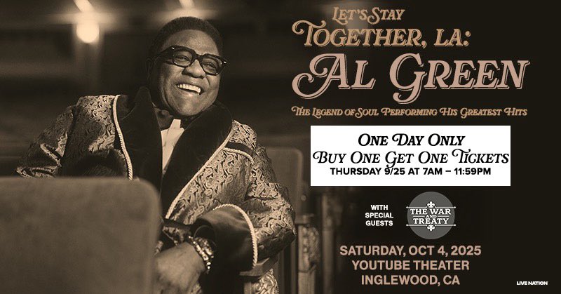 algreen's tweet image. Los Angeles. Buy one, get one for the upcoming show at @youtubetheater. Deal is today only
ticketmaster.com/lets-stay-toge…