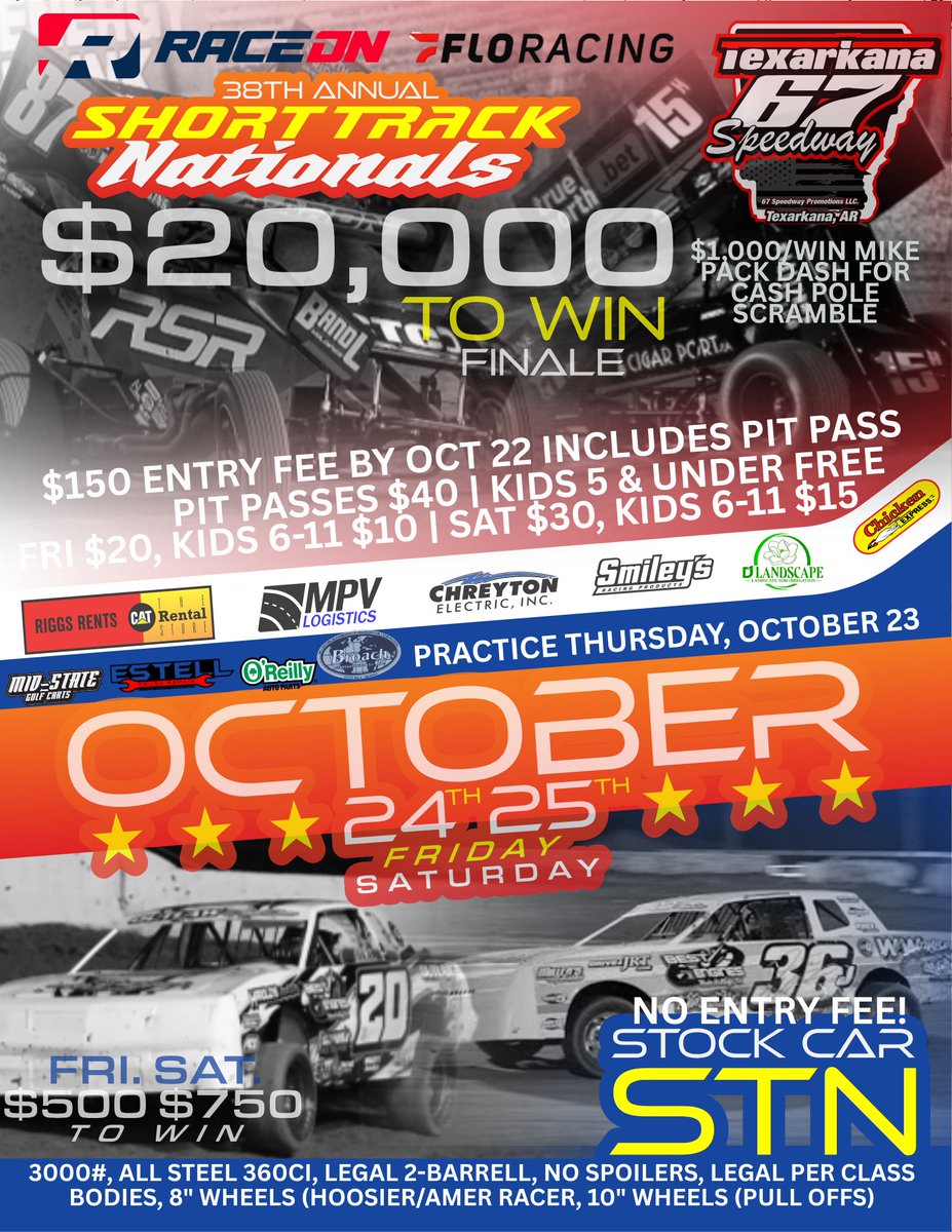 Texarkana67's tweet photo. We are 29 days away from the 38th Annual Short Track Nationals!! Register online at https://t.co/OXL0k6KVy2. @FloRacing @raceon_official @RacingAshton @RidgeSonsRacing @HighLimitRacing @bmracing19 @DannySamsIII1 @ChaseRandall09 @BrenhamCrouch @BrektonC @spencerbayston @kaseykahne @DaisonPursley @justin_peck5 @landoncrawley87 @sye_lynch @Rico_Abreu @_Torgerson02 @SharkRacing1a1s @GioScelzi @hickleracing @BradyBacon @Herographics @1sam91 @J2Carney @the_Rocket_11 @BlakeHahnRacing @AGennetten3 @JoeBMotorsports @samhafertepejr @kylebellmracing