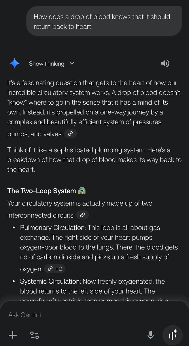 YapaPulla's tweet image. #LLMChat
How does a drop of blood knows that it should return back to heart

All explain the same, but Grok is concise unless user asks for more explanation...