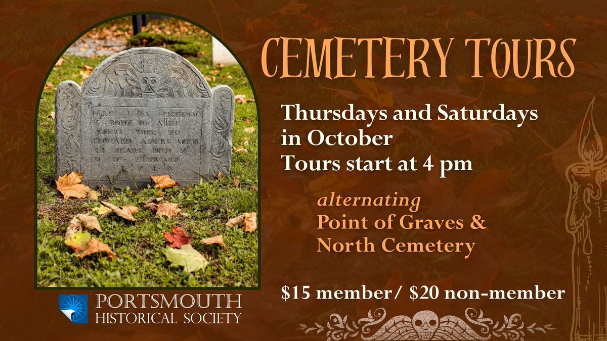 🪦 Spooky, Strange, and True: Cemetery Tours - Walk with us through Point of Graves and North Cemetery and discover the meaingful, odd, and sometimes spooky traditions of Portsmouth's past. mailchi.mp/portsmouthhist…