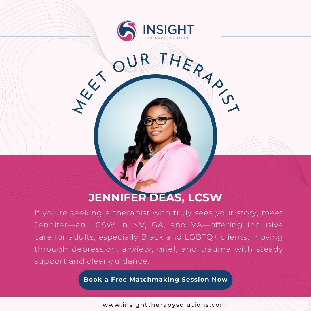 InsightTherapyS's tweet image. Some therapists focus on symptoms; Jennifer focuses on you—your pace, your voice, your culture. LCSW in NV, GA, VA. Accepts Ambetter &amp;amp; Anthem NV; Aetna, Cigna, Medicare, UHC NV&amp;amp;VA; Medicaid NV&amp;amp;VA. Book: 888-409-8976 zurl.co/8o8OU  #OnlineTherapy #MentalHealth