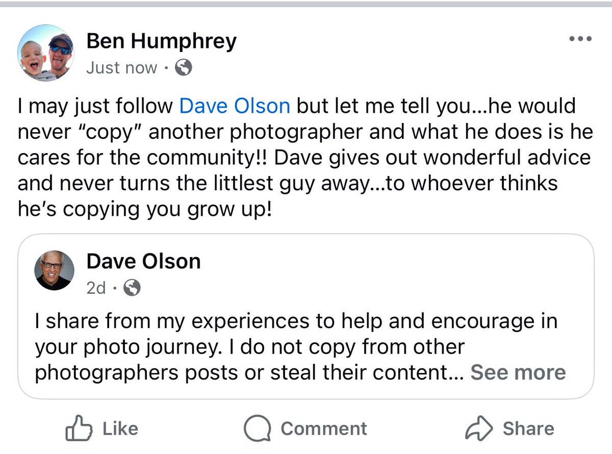 Any photographer out there knows what they say it’s original…it’s all the same stuff but some folks interpret it differently. You getting on someone for trying to help others makes you look worse. Dave is a fantastic mentor and I would go to him for help if I needed it