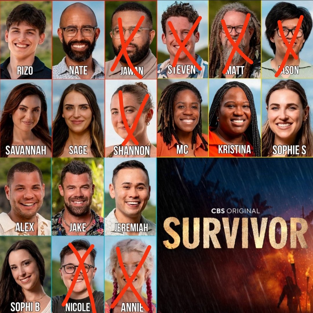 This would be my perfect merge tribe atm. Nicole is already out and Annie will soon. I'm out of Shannon yoga lessons, and Jawan frustration. I don't care about the men at Hina lol #Survivor